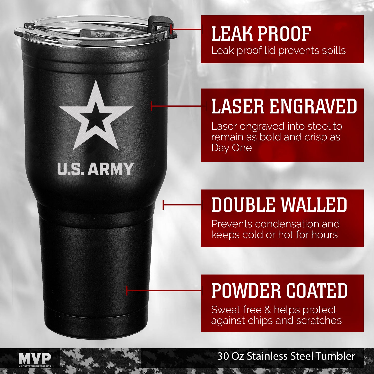 30 oz Army Black Double Wall Vacuum Insulated Stainless Steel Army Tumbler Travel Mug