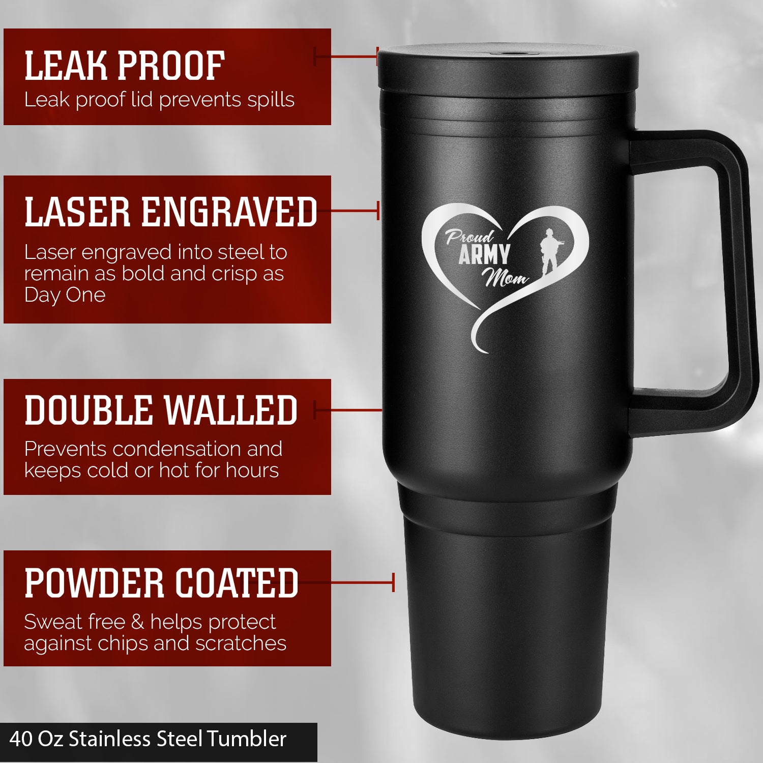 40oz Proud Army Family Tumbler - Heart Design