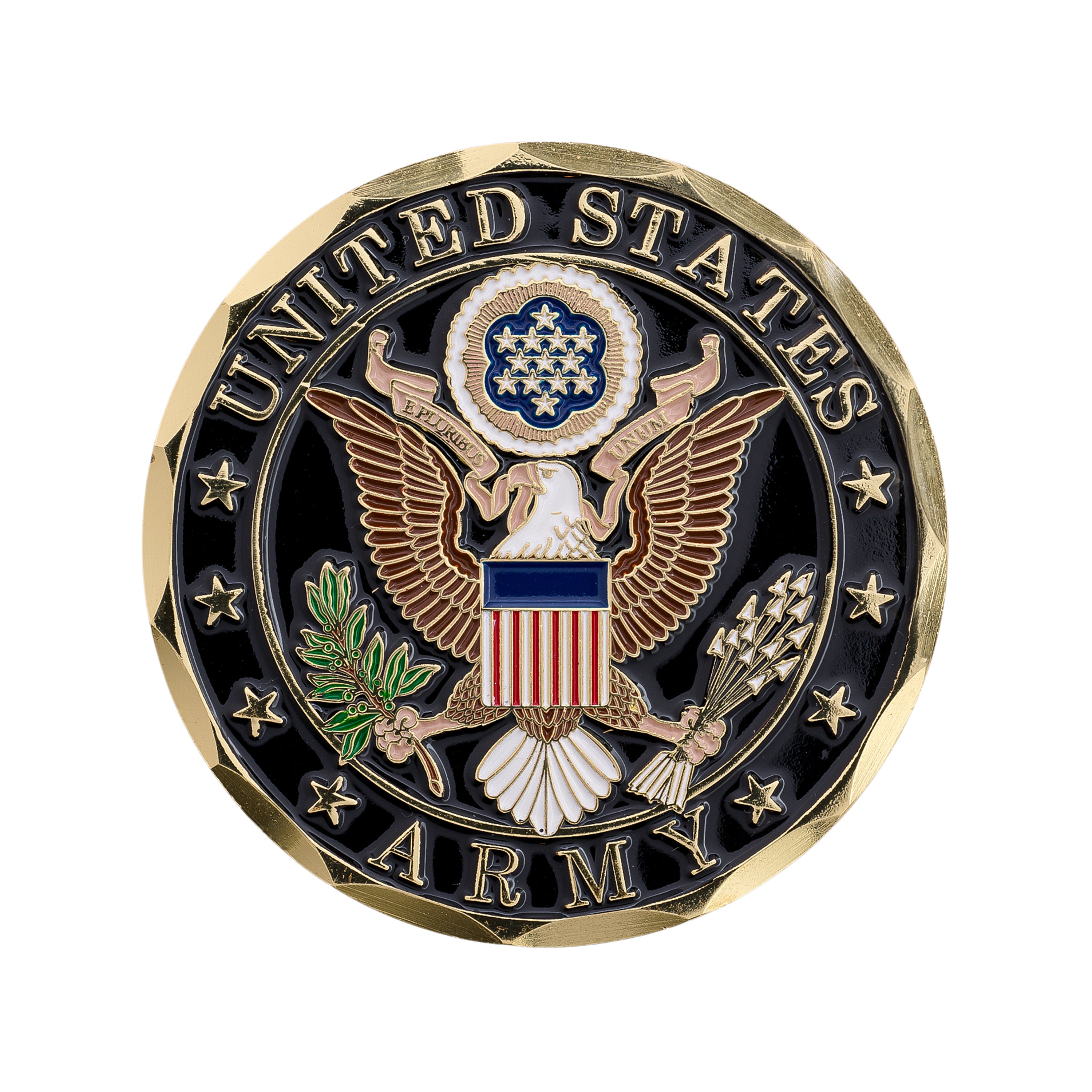 soldier's creed challenge coin United States Army emblem on a white background
