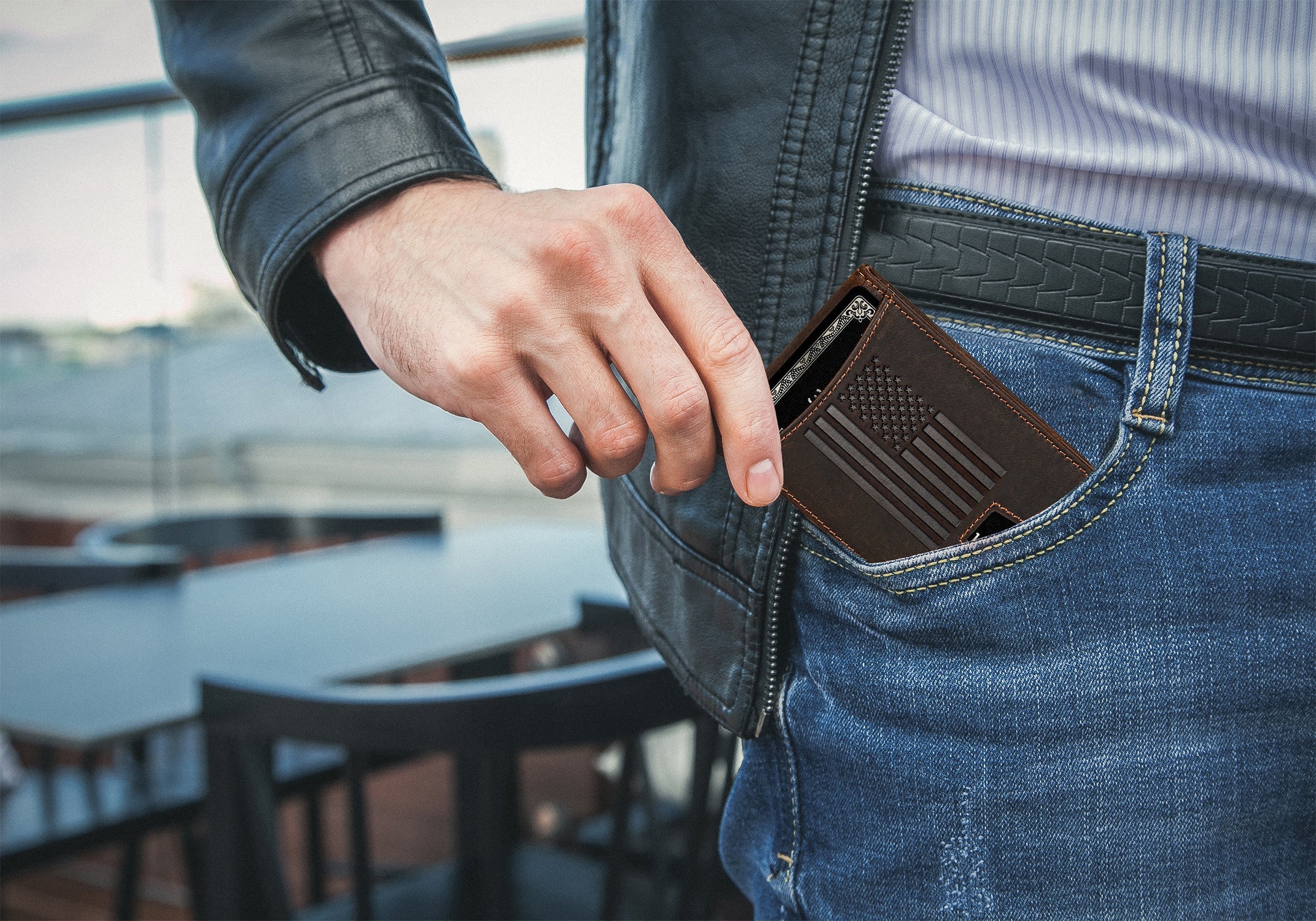 American Flag RFID-Blocking Leather Wallet